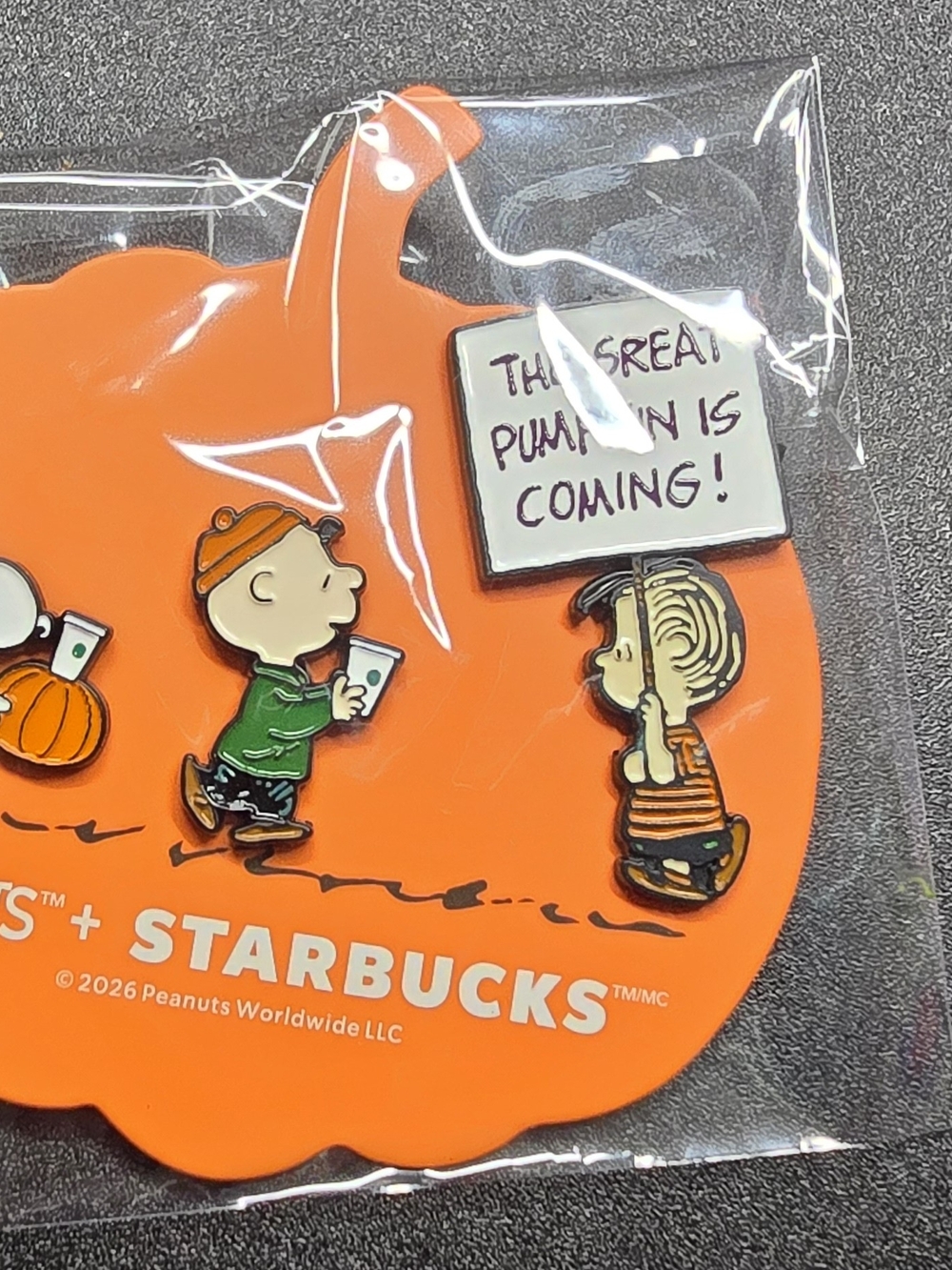Starbucks Orange Peanuts Pumpkin Enamel Pin Set